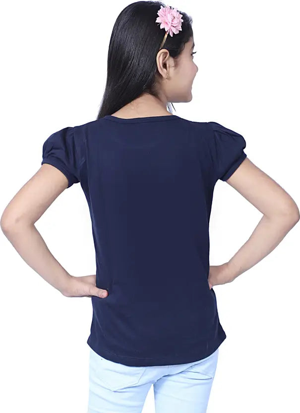 Girls Printed Pure Cotton Regular T Shirt  (Multicolor, Pack of 3)