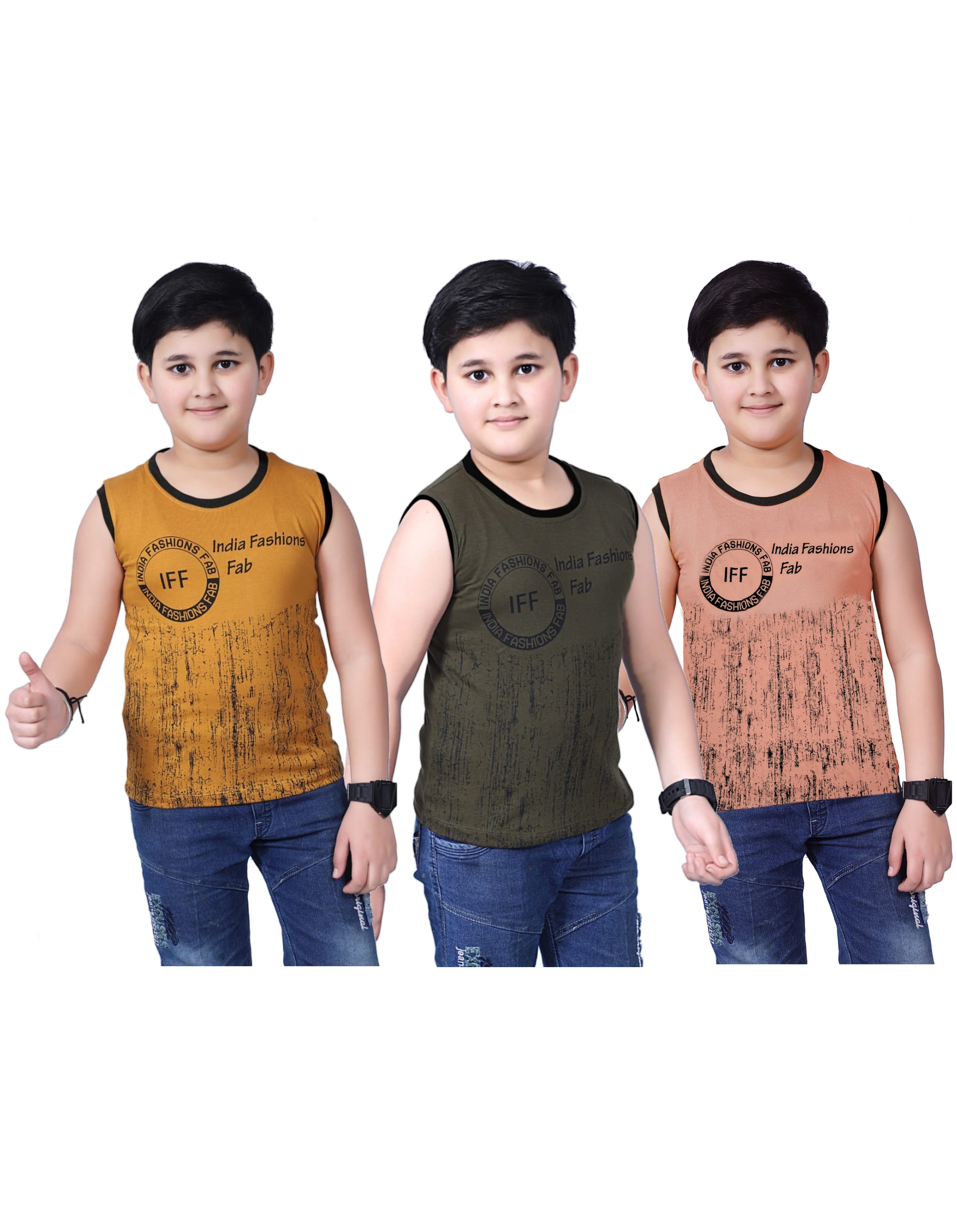 Boys' Sleeveless Grunge Tees - Pack of 3