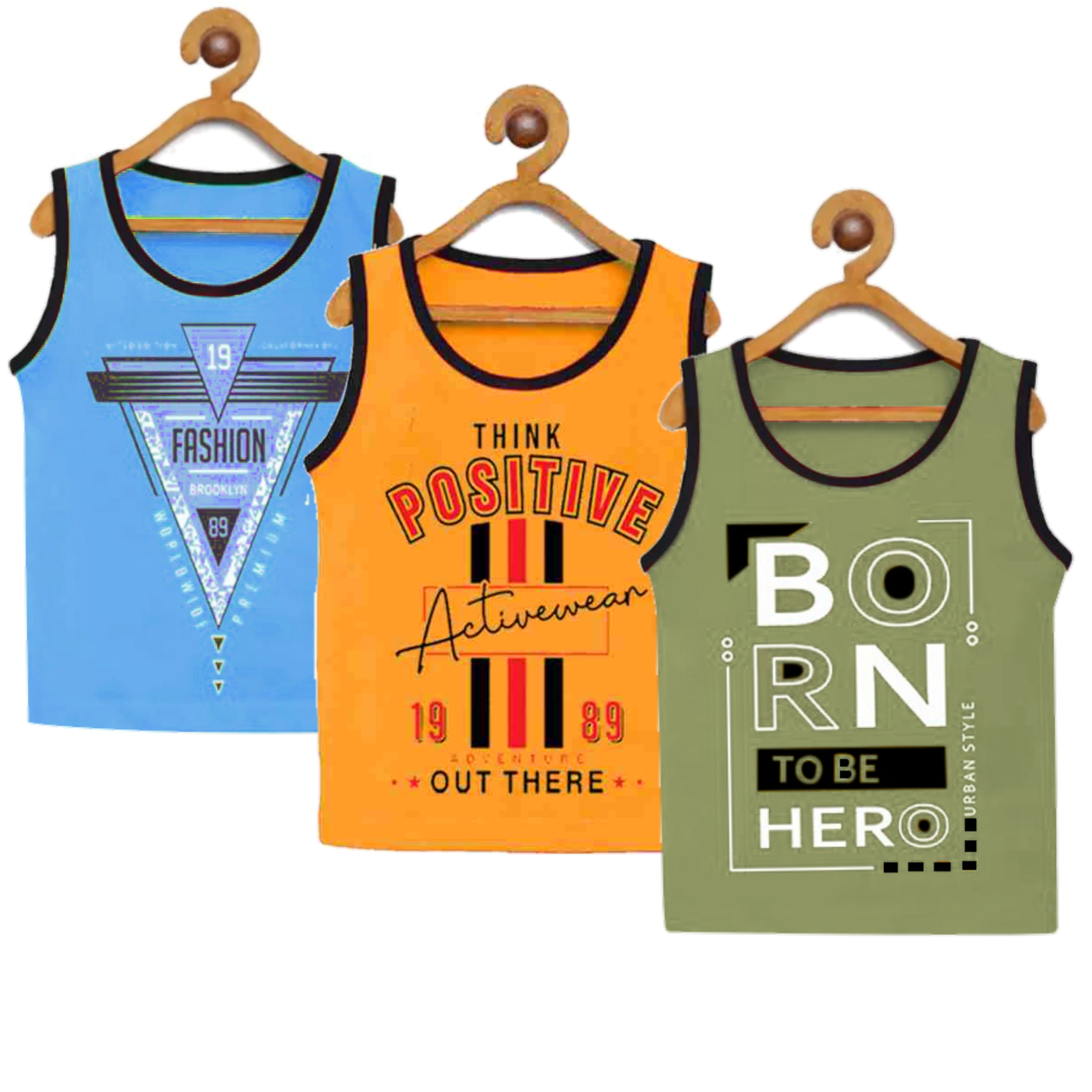 Boys' Sleeveless Printed Vest Set - Pack of 3