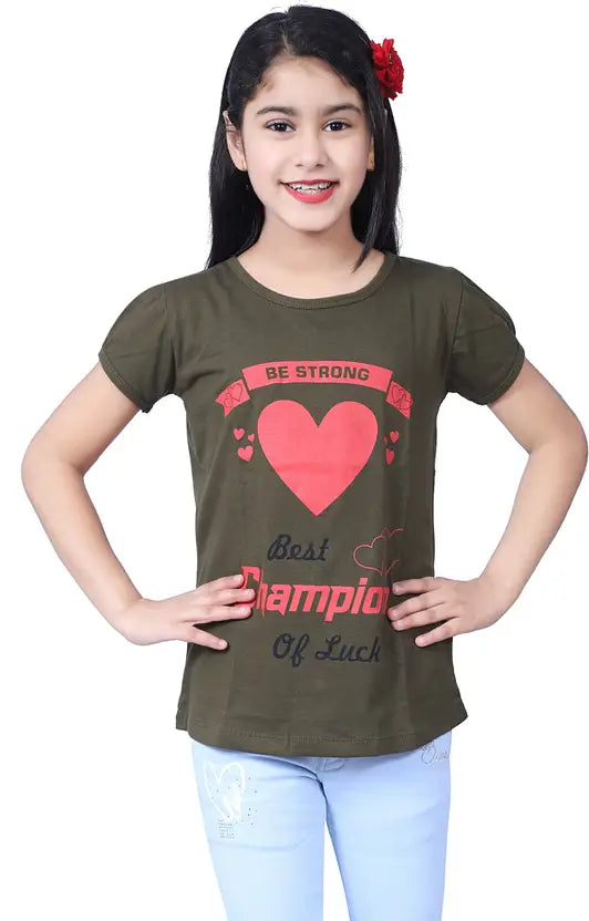 Girls Printed Pure Cotton Regular T Shirt  (Multicolor, Pack of 3)