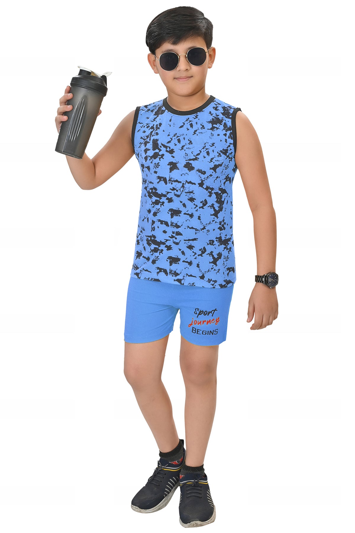 Boys Pack of 2 Printed Pure Cotton T-shirt with Shorts