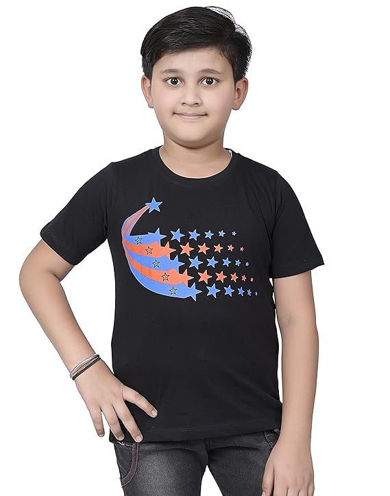 INDIA FASHION FAB Boys' Pure Cotton Printed Star Half Regular Fit T-Shirt (Pack of 3)