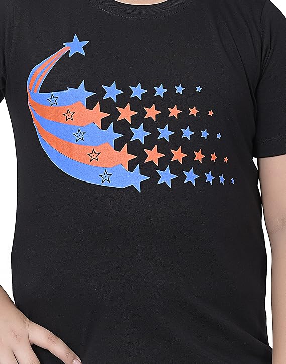 INDIA FASHION FAB Boys' Pure Cotton Printed Star Half Regular Fit T-Shirt (Pack of 3)