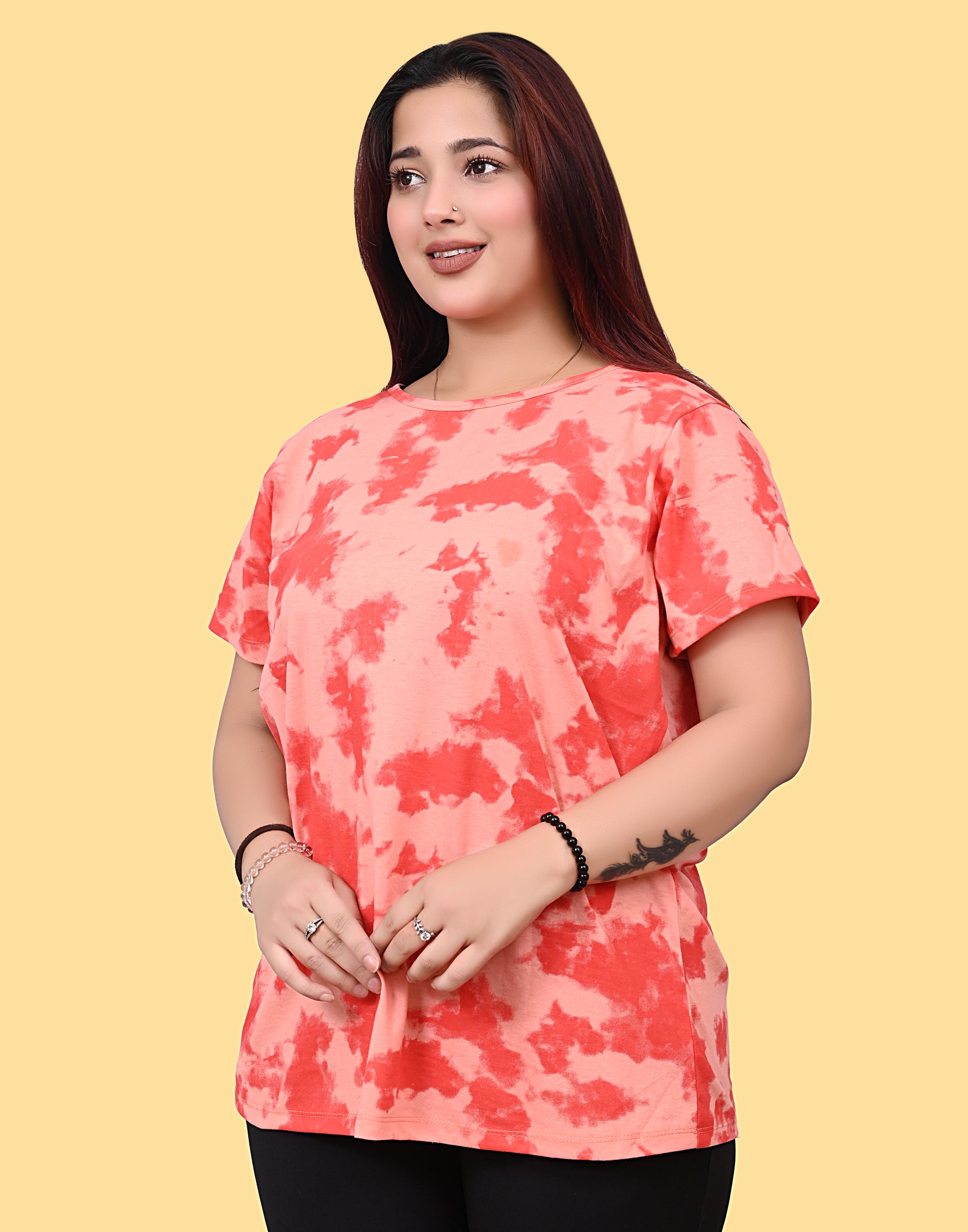 Women’s Coral Red Tie-Dye Cotton T-Shirt