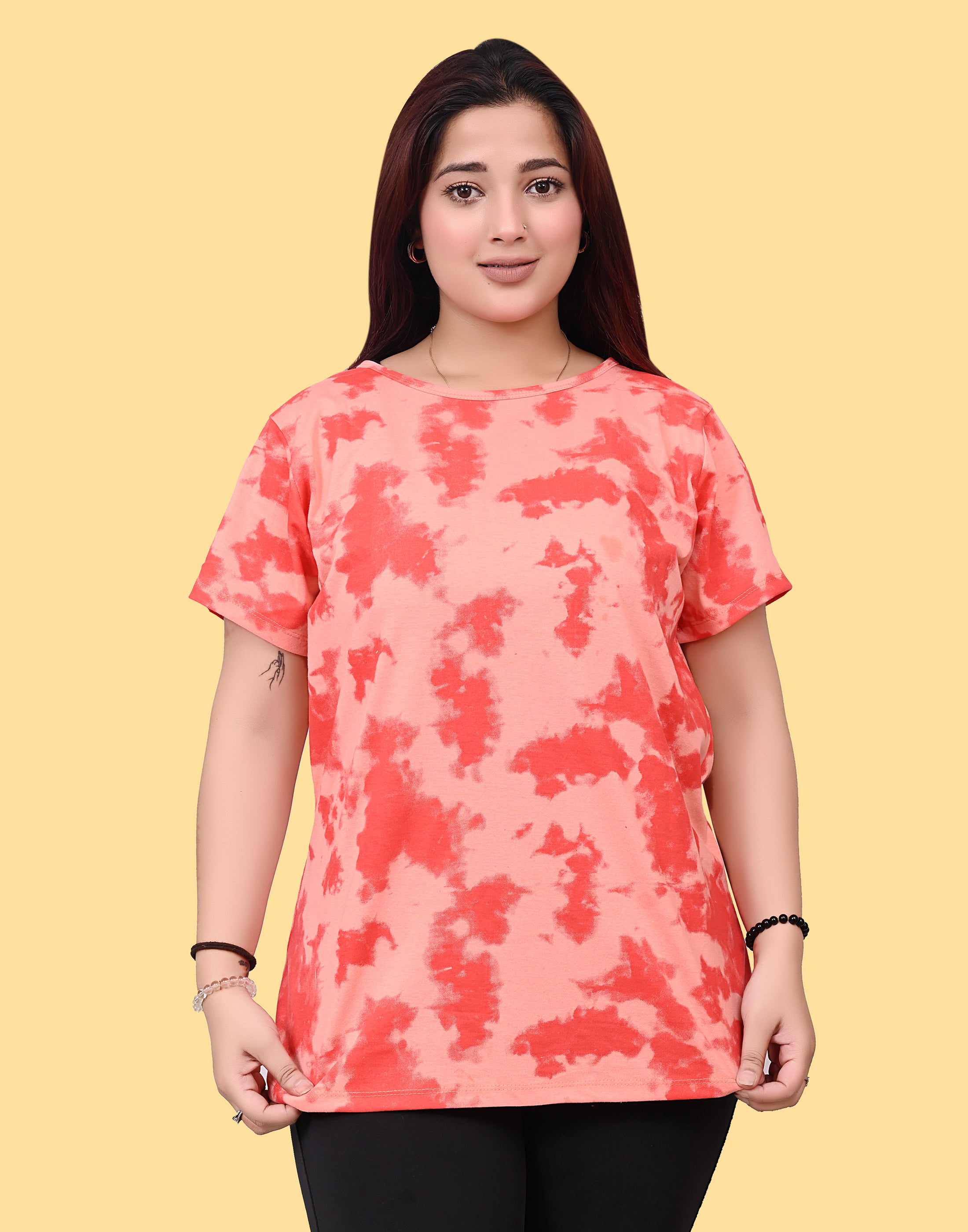 Women’s Coral Red Tie-Dye Cotton T-Shirt
