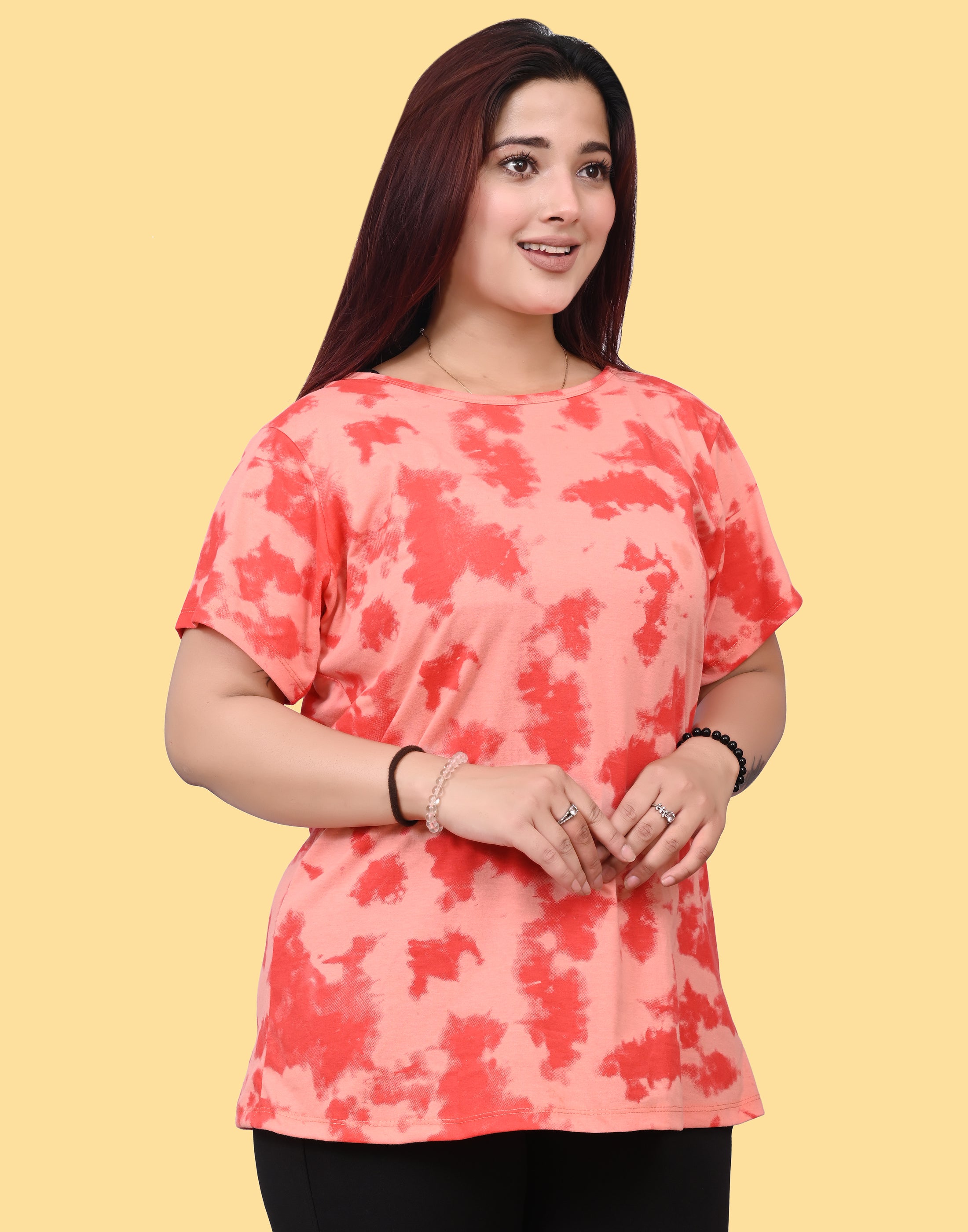 Women’s Coral Red Tie-Dye Cotton T-Shirt