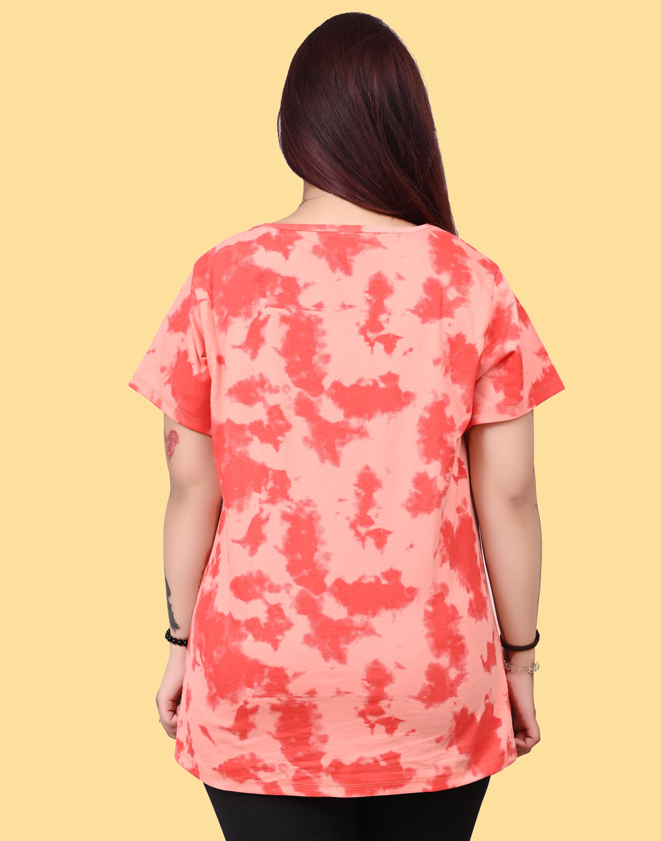 Women’s Coral Red Tie-Dye Cotton T-Shirt