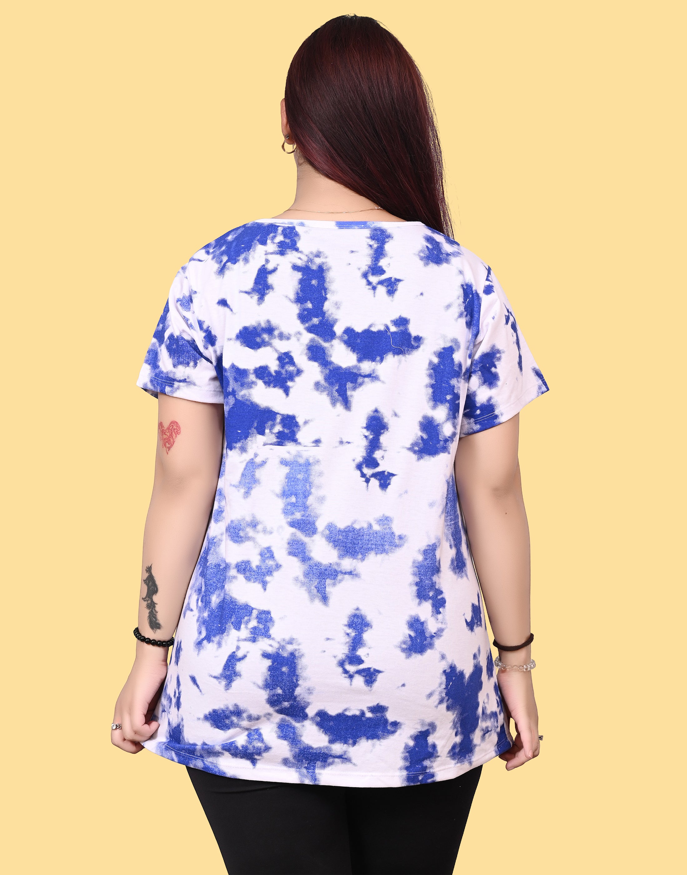 Women's White Blue Abstract Print Cotton T-Shirt