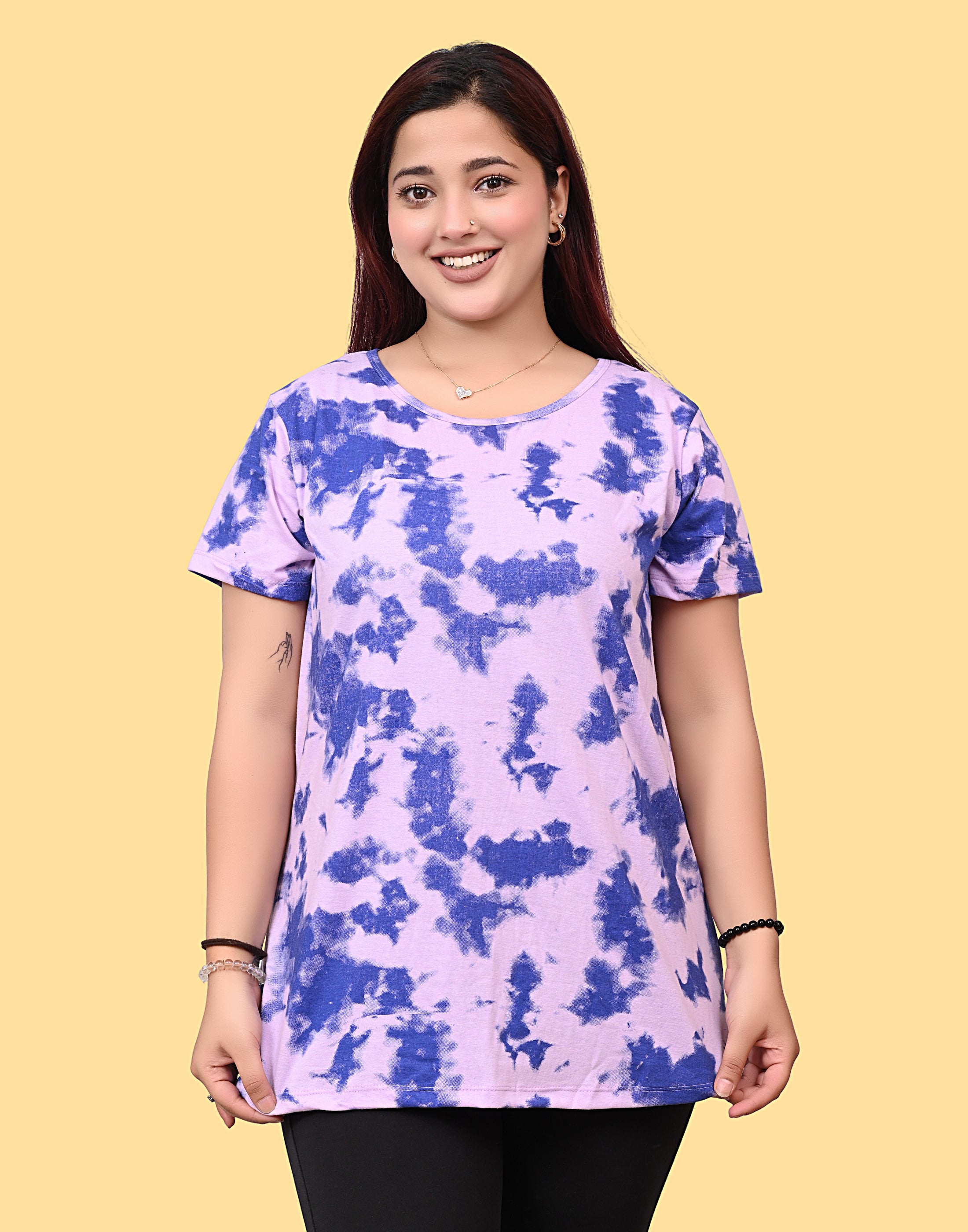 Women's Blue & Pink Abstract Graphic Cotton T-Shirt