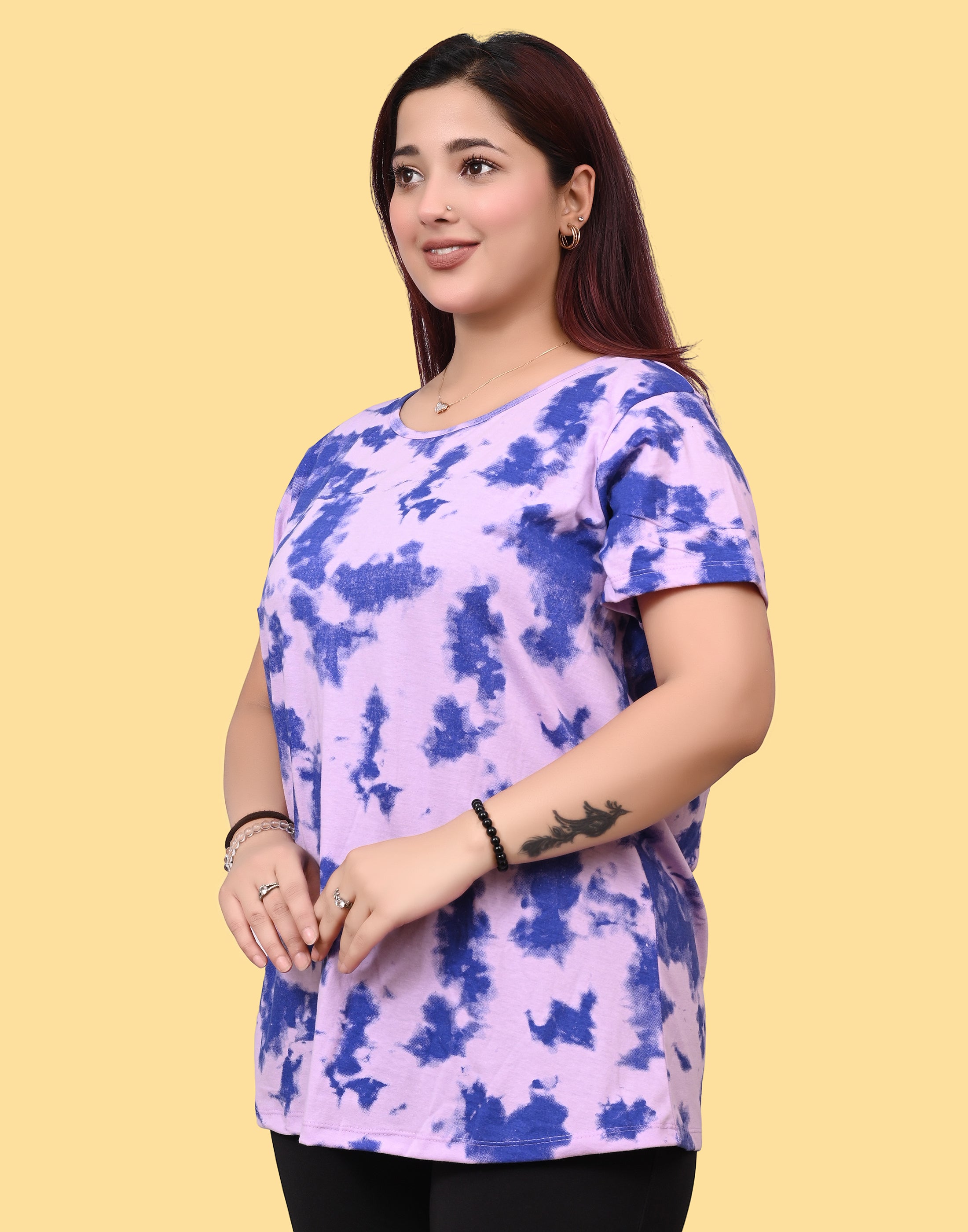 Women's Blue & Pink Abstract Graphic Cotton T-Shirt