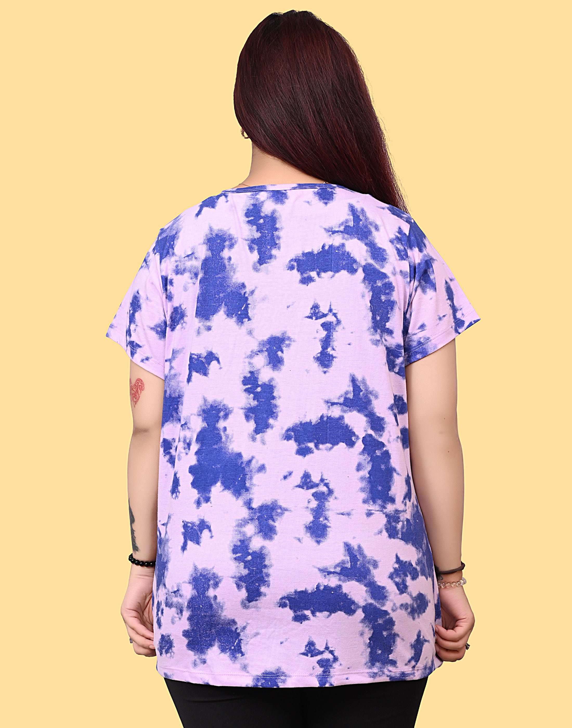 Women's Blue & Pink Abstract Graphic Cotton T-Shirt