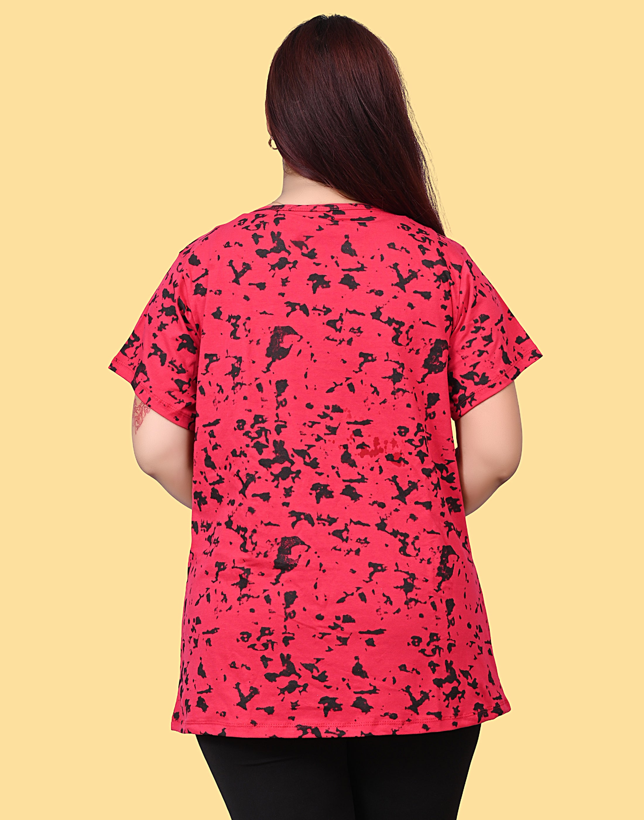 Women's Red & Black Abstract Print Cotton T-Shirt