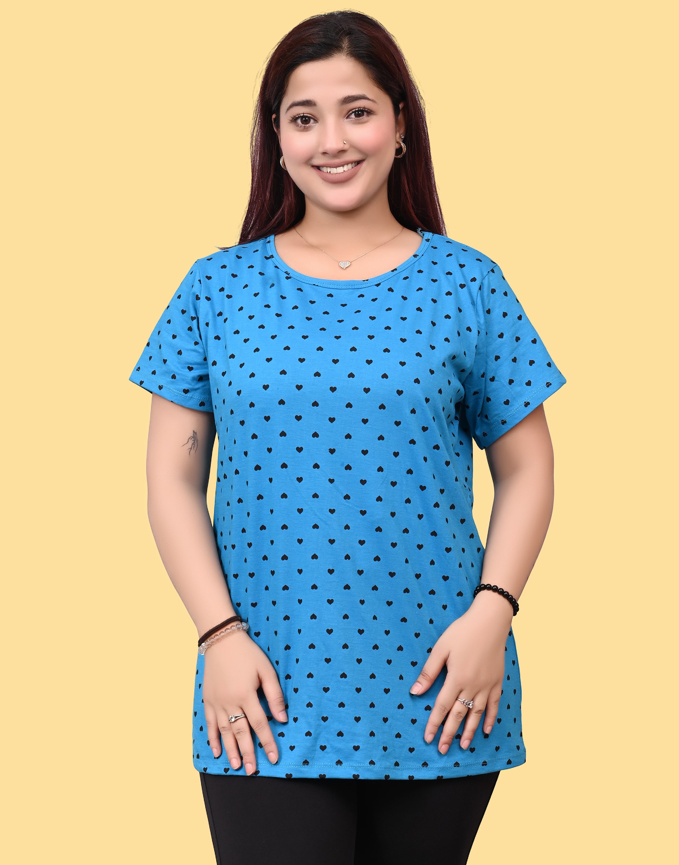 Aqua Color Women Round Neck Printed Regular T-shirt