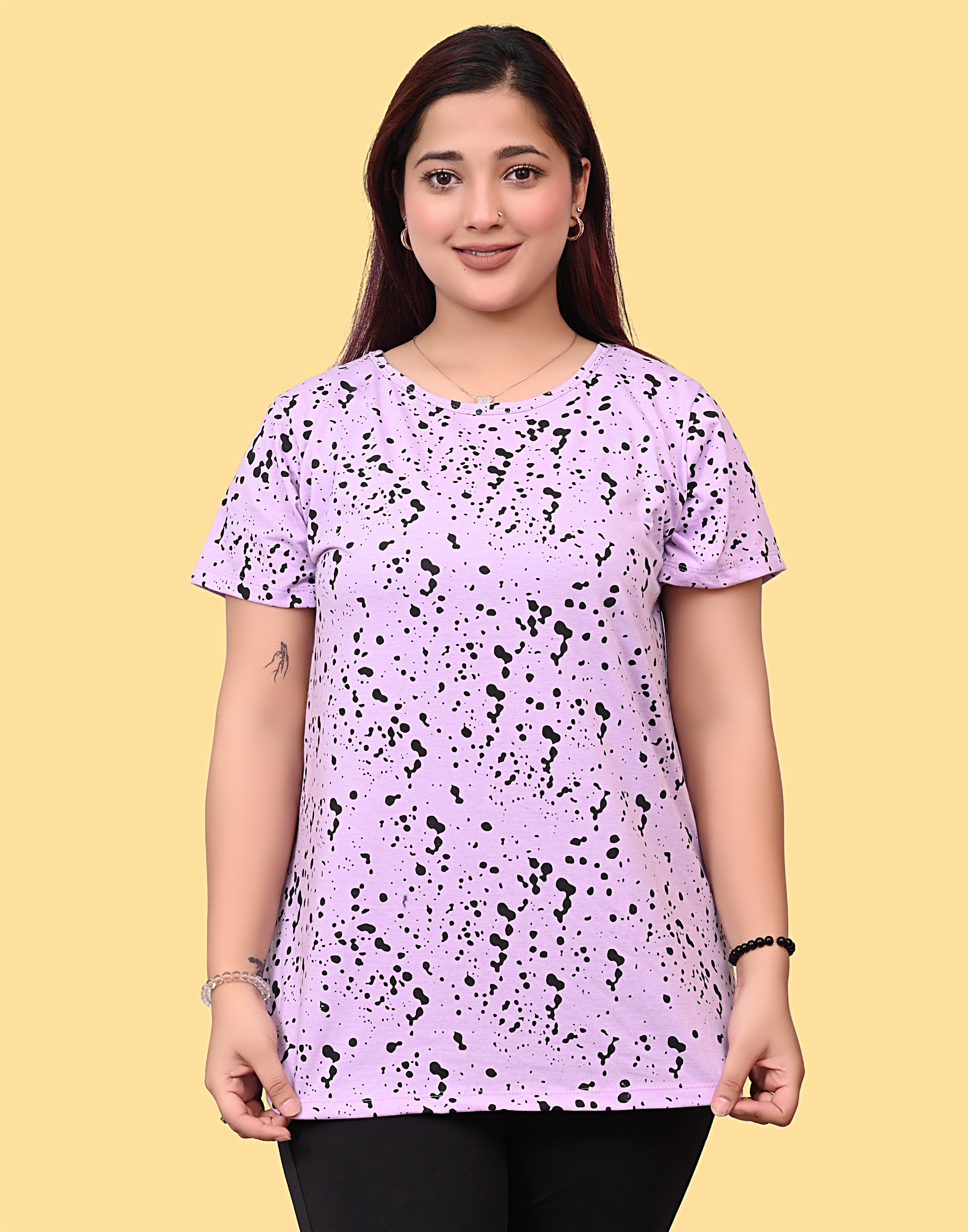 Women's Lavender & Black Abstract Print Cotton T-Shirt