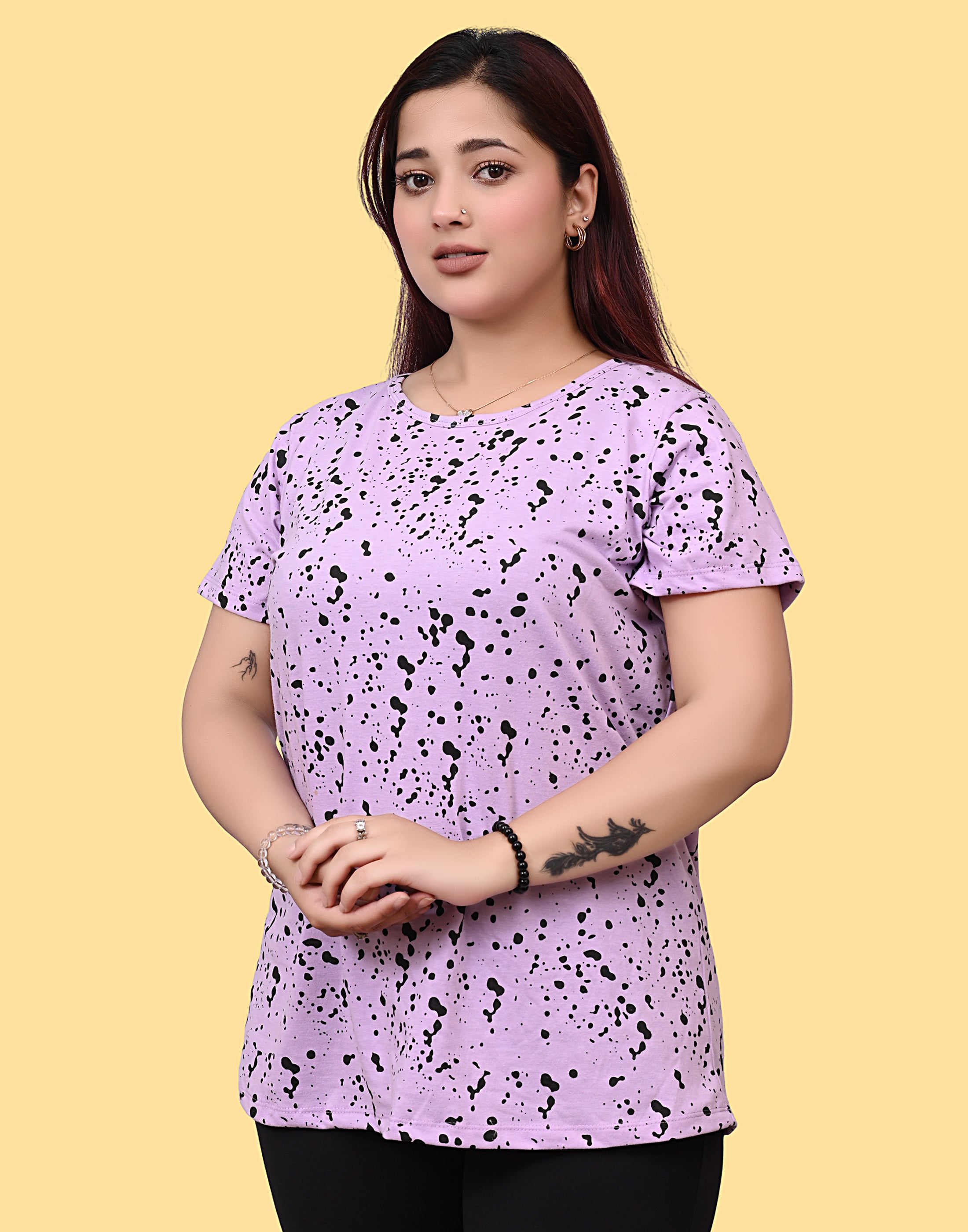 Women's Lavender & Black Abstract Print Cotton T-Shirt