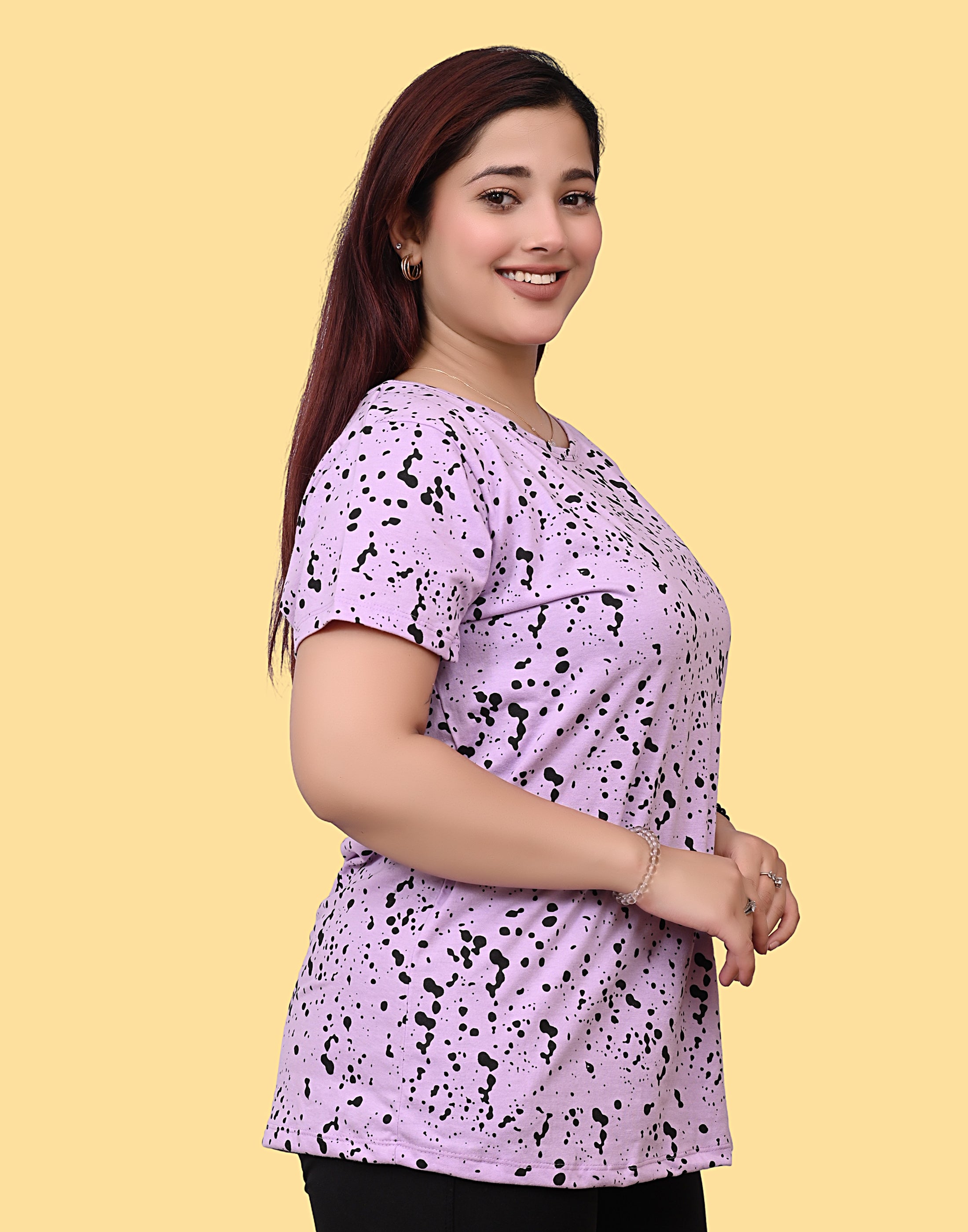 Women's Lavender & Black Abstract Print Cotton T-Shirt