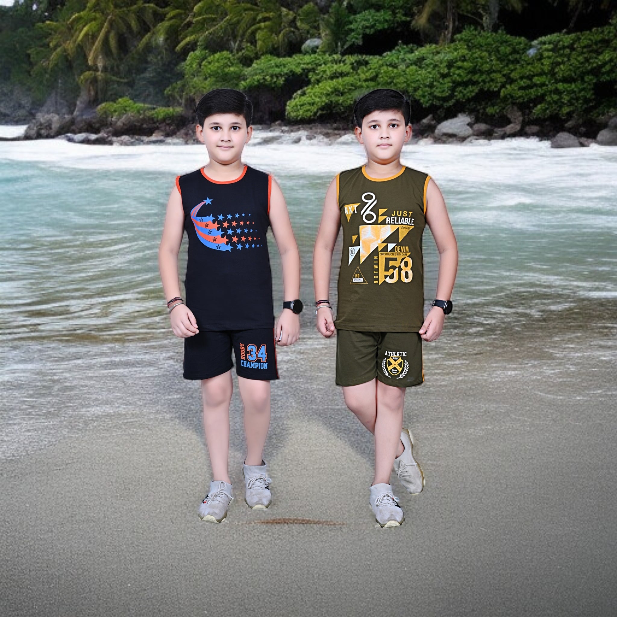 Boys' Sleeveless T-Shirt & Shorts Co-Ord Set – Pack of 2