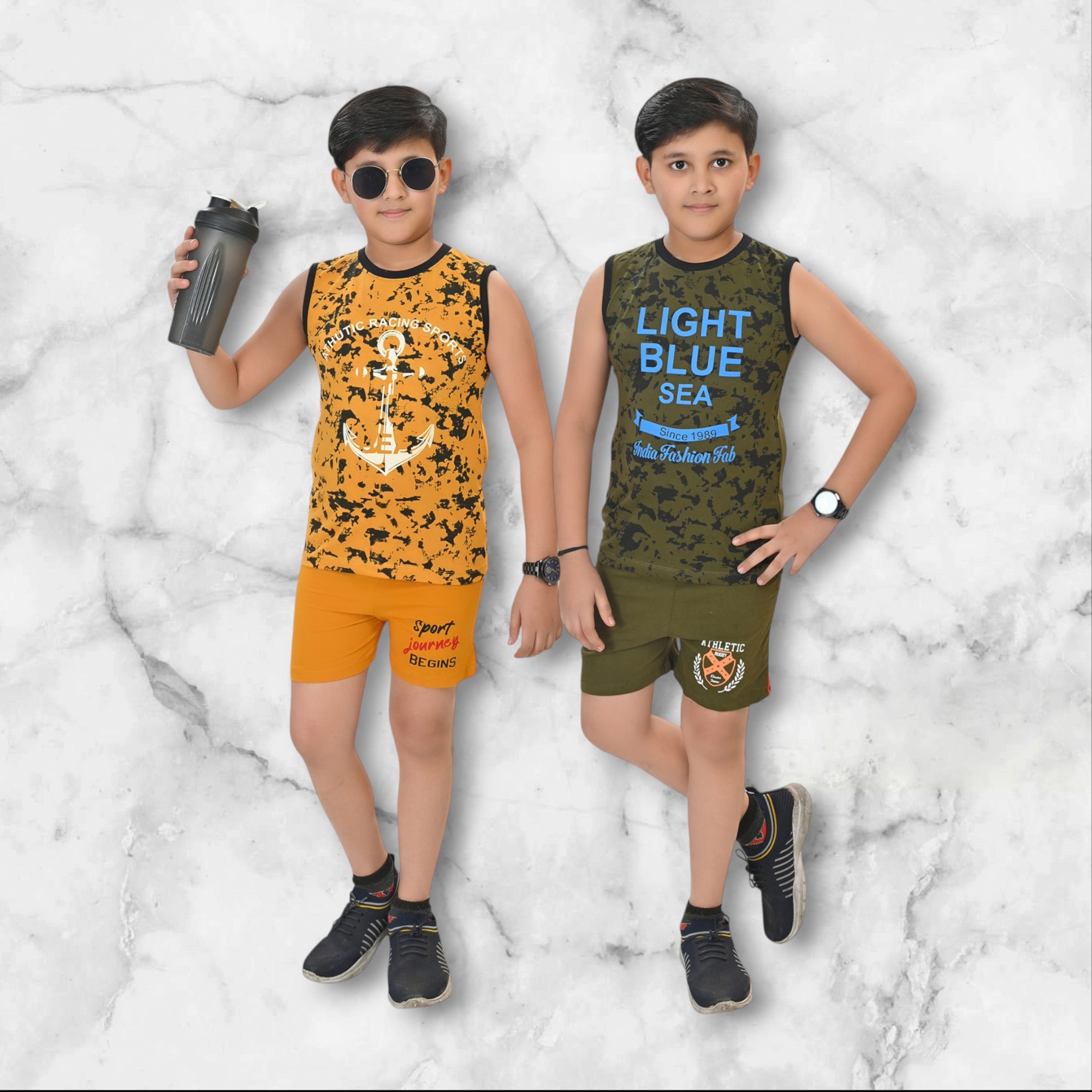 Boys' Printed Sleeveless Co-Ord Set – Pack of 2
