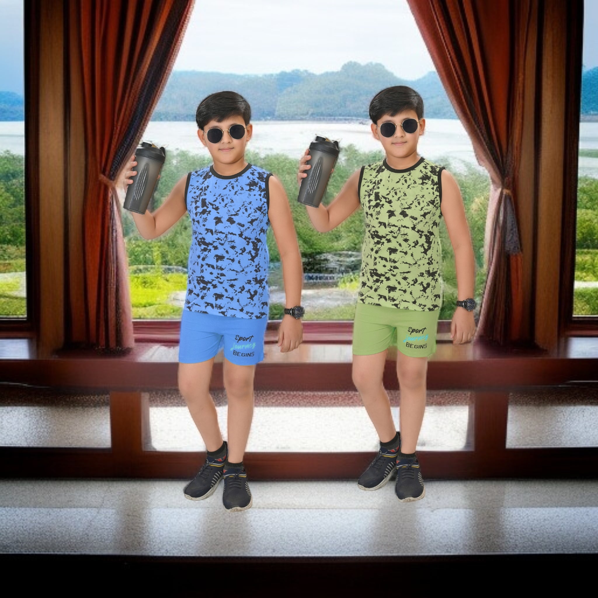 Boys Pack of 2 Printed Pure Cotton T-shirt with Shorts