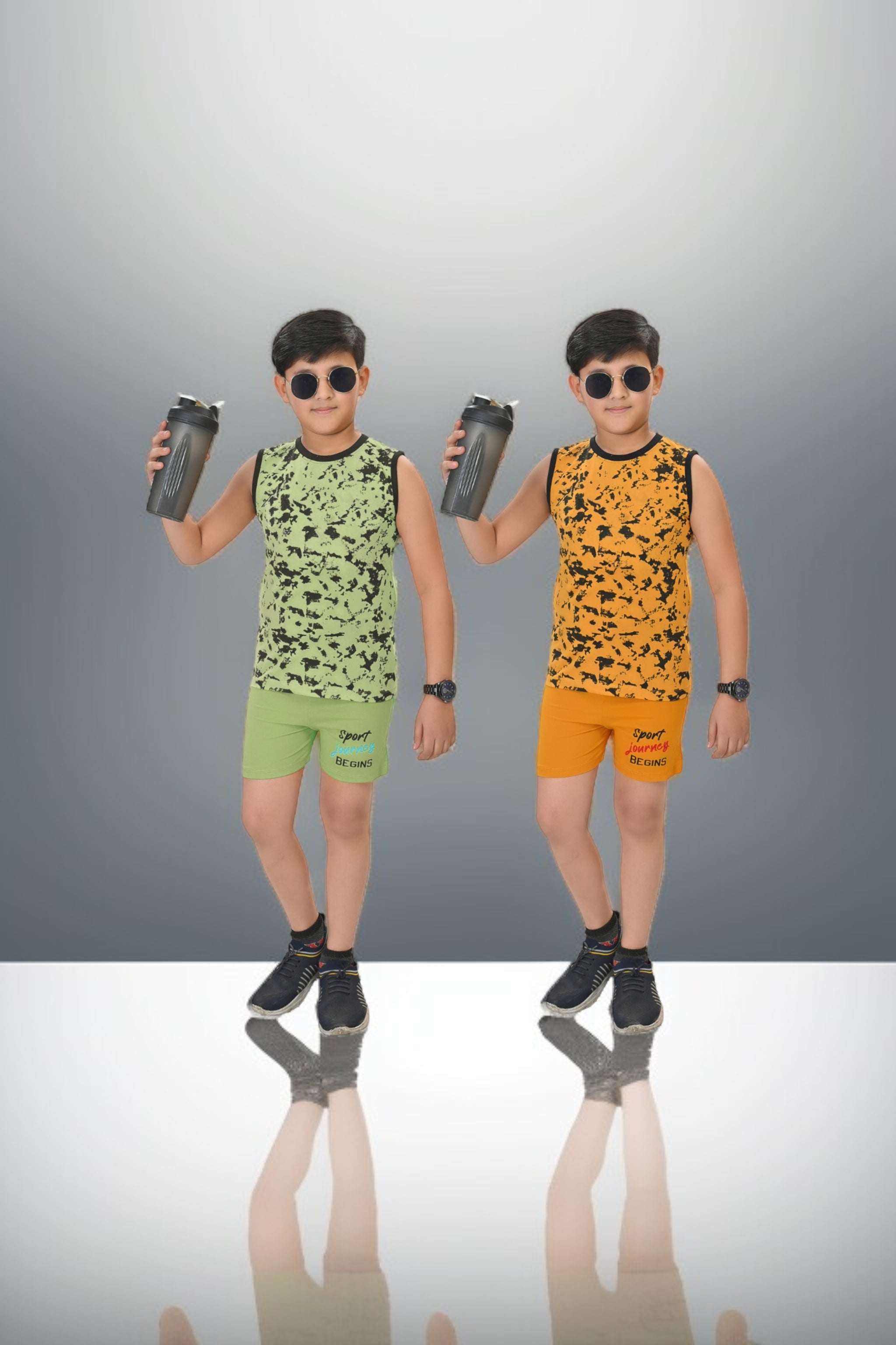 Boys Pack of 2 Printed Pure Cotton T-shirt with Shorts